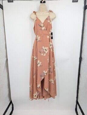 NWT Lulus Women's Medium All Mine Rusty Rose Floral Print High Low Wrap Dress